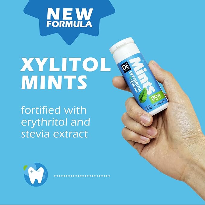 DC24 DAILY CARE Xylitol Mints,No Aspartame Sugar Free Mints,Low-Calorie with Erythritol, Breath Mints Dry Mouth Diabetic Friendly,Peppermint 30 Pieces (Pack of 4)