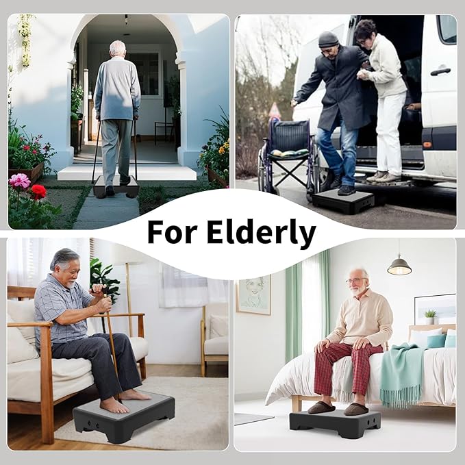 Adjustable Step Stool for Adults, Toddler Step Stools, 600 LBS Capacity Non-Slip Safety Step Platform for Elderly and Kids, Portable Stair Assist for Cars, Bedside, Kitchen, and Shower, Grey