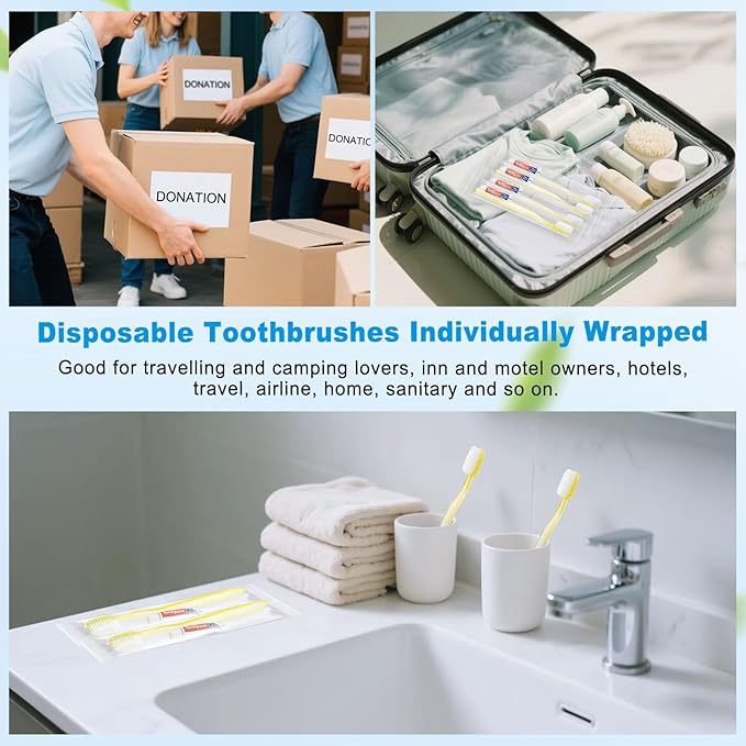 Disposable Toothbrush with Toothpaste Set Bulk, Individually Wrapped Soft Bristles Travel Size Medium Manual Toothbrushes Kit for Hotel/Travel/ Business/Donation/Homeless/Charity/Camping (60 Pack)