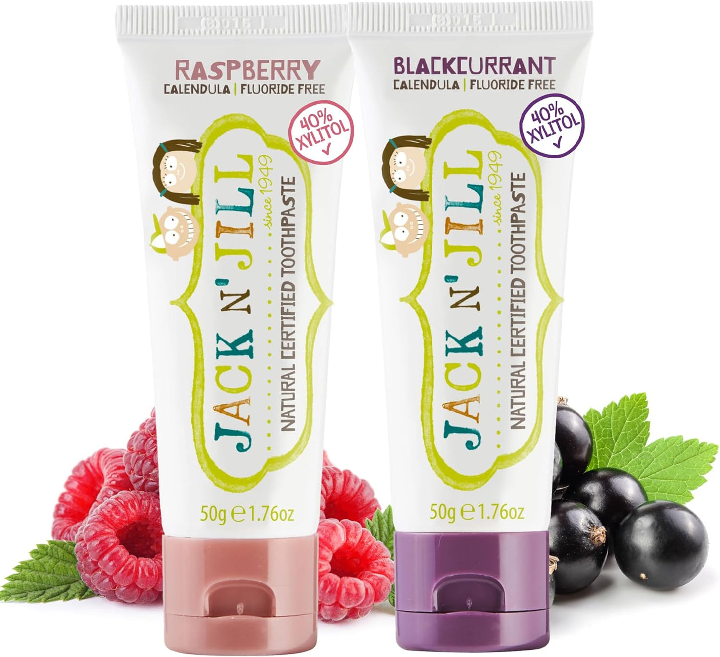Jack N' Jill Natural Toddler Toothpaste - Fluoride Free Training Toothpaste for Toddlers 1-3, 40% Xylitol, BPA Free - Raspberry & Blackcurrant, 1.76 oz (2 Pack)
