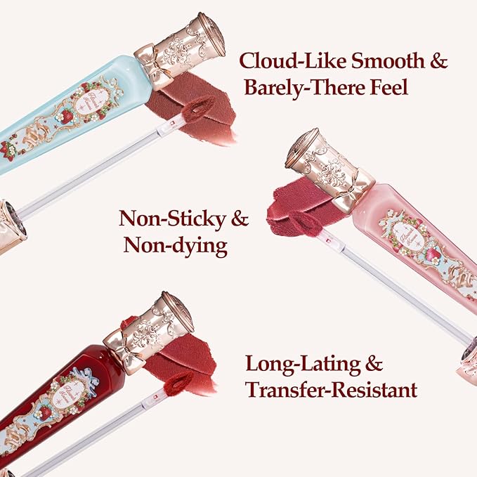 Flower Knows Strawberry Rococo Cloud Lip Cream,Long Lasting Soft Pink Matte Lipstick,Hydrating Lip Stain,Transfer & Smudge Proof Velvet Liquid Lipstick for Girls&Women,0.12 Fl Oz(S04 Strawberry Moon)