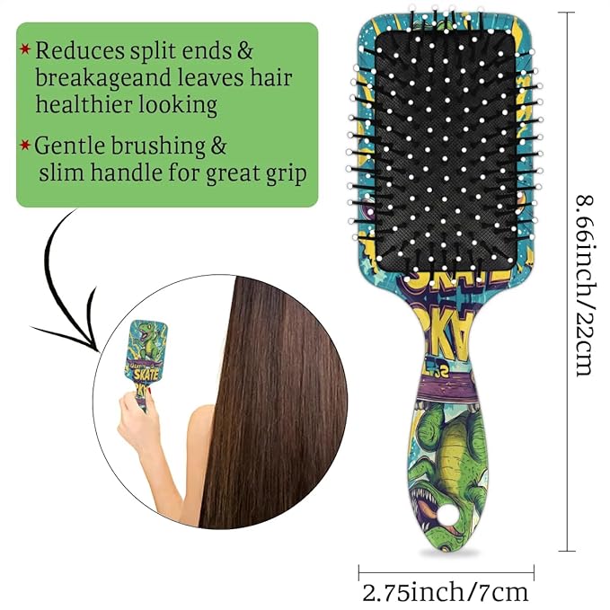 Kids Hair Brush for Boys Girls Toddler - Dinosaur Detangler Hairbrush for Wet Dry Thin Long Curly Hair Pain-Free Comb Glide Through Tangles with Ease and Massage Scalp