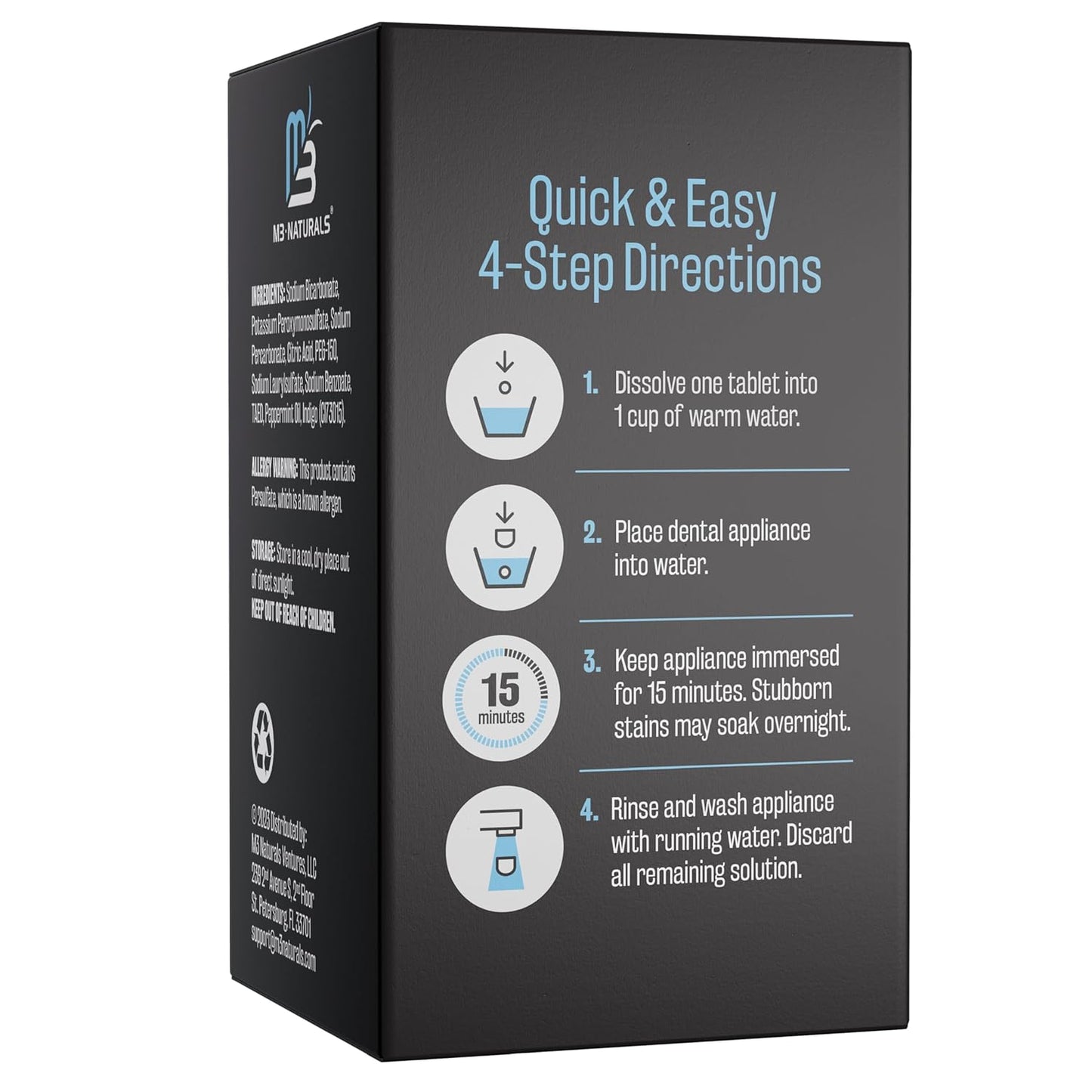 Retainer Cleanser Tablets Cleaner, Removes Odors Discoloration Stains and Plaque 2 Month Supply Denture Cleansers Retainers Mouth Guards Denture Bath Mint by M3 Naturals