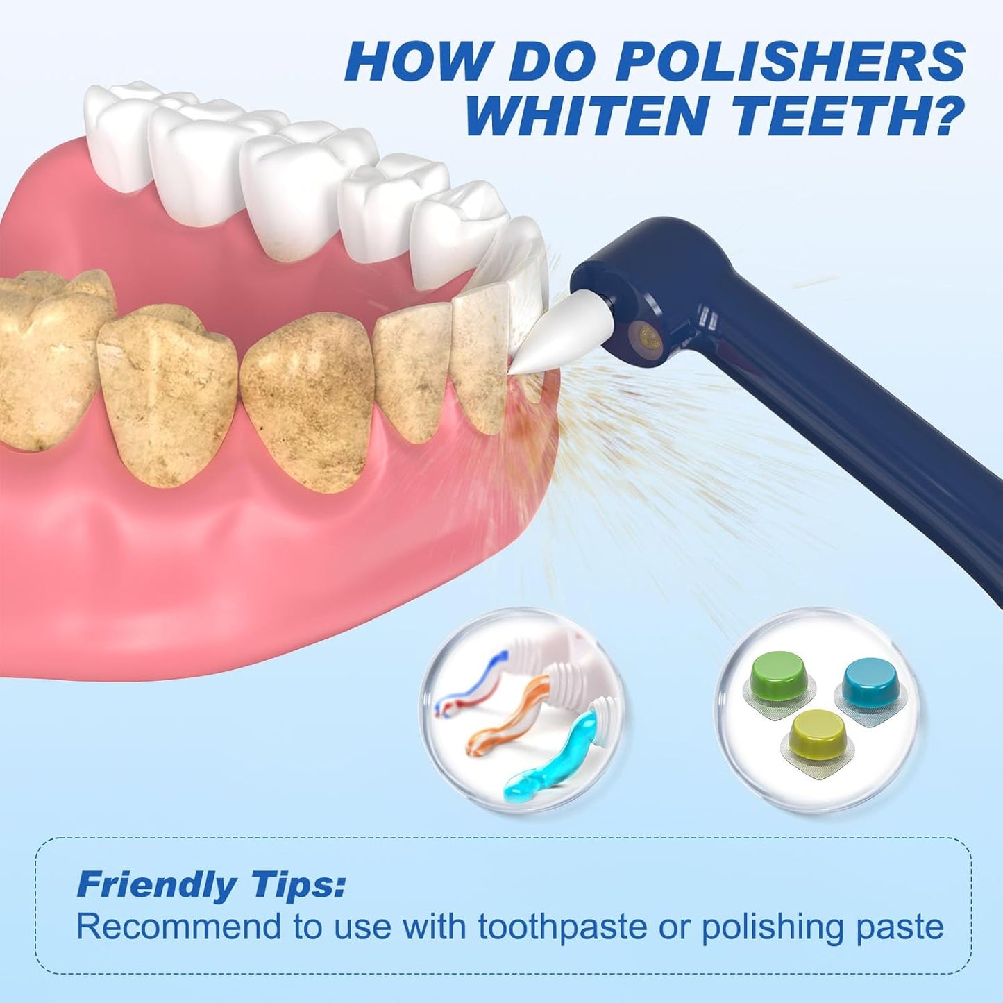 Tooth Polisher, Tooth Whitening Kit for Teeth Cleaning and Whitening, Rechargeable Teeth Polisher for People/Pets,Teeth Cleaning Kit with 5 Brush Heads,4 Speed Modes and LED Light, Waterproof(Blue)