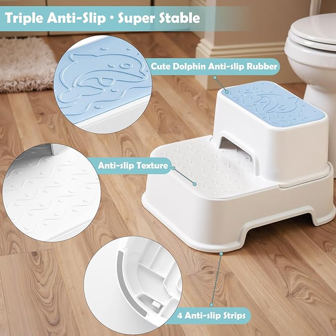2-Step Stool for Kids - Toddler Anti-Slip Step Stool for Bathroom Sink/Toilet Potty Training/Kitchen Counter, 10" Height, 220 lbs Capacity, Durable & Stable (2Packs Blue)
