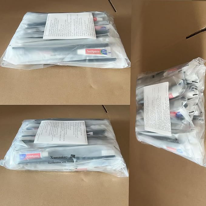 Disposable Toothbrushes with Toothpaste Pack of 100,Black Individually Wrapped Disposable Travel Toothbrush Kit in Bulk for Homeless,Nursing Home,Shelter,Hotel,Charity