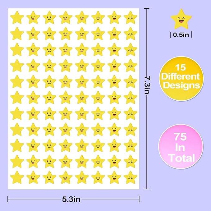6600 PCS Small Stickers for Kids Classroom, Mini Teacher Reward Stickers Includes Stars, Smiley Faces & Emojis, Sticker Pack, Stickers Bulk, Scrapbook Journal Supplies