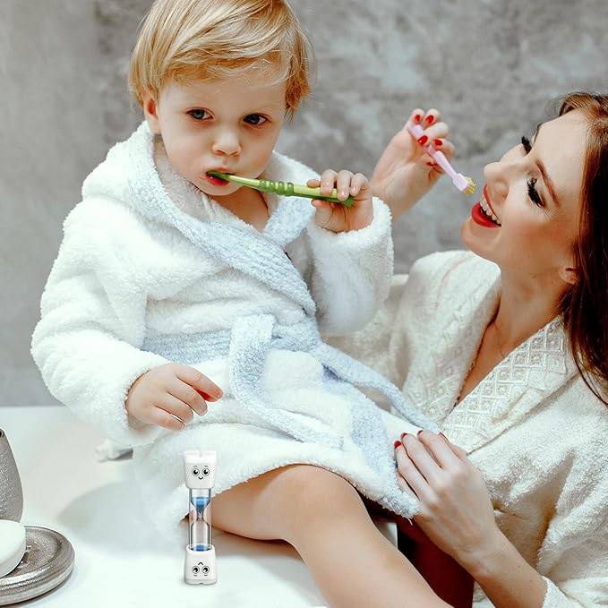 Weewooday 4 Pieces Toothbrush Timer for Kids 2 Minute Sand Timer Smile Pattern Tooth Brushing for Proper Tooth Brushing Boys Girls Oral Hygiene Party Favors (Purple, Green,Pink, Blue)