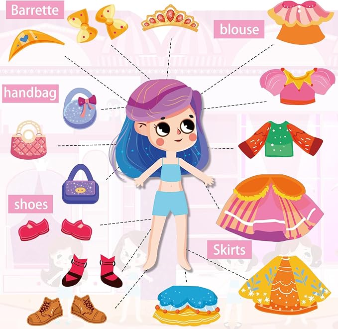 Dress Up Sticker Books for Girls Ages 2-4 4-8, Reusable Puffy 3D Sticker Books for Toddlers 2-4 Years, Include Princess Mermaid Fairy and Fashion Girl,Activity Book for Toddlers 1-3