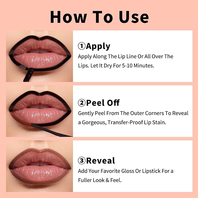 KIMUSE 5Pcs Peel Off Lip Stain, Long Lasting Lip Liner Stain, Waterproof, Transfer-Proof, Smudge-Proof, Highly Pigmented Lip Stain Peel Off Set for All Day Color Hold