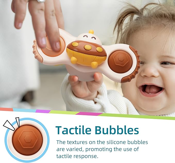LiKee Strong Suction Cup Fidget Rotating Sensory Bath Toys for Baby, Airplane Car Travel Table & Window Toys for Toddler Boys and Girls, 12+ Months