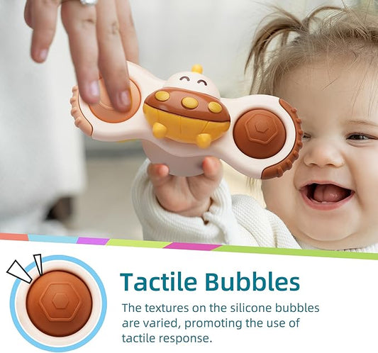 LiKee Strong Suction Cup Fidget Rotating Sensory Bath Toys for Baby, Airplane Car Travel Table & Window Toys for Toddler Boys and Girls, 12+ Months