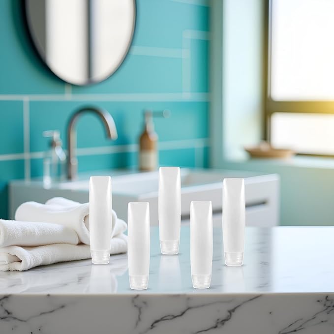 5 Pcs White 1 oz Travel Bottles Empty Refillable Toothpaste Tubes Containers Small Mini Size Squeeze Dispensers, Pump Dispensers Refillable Containers