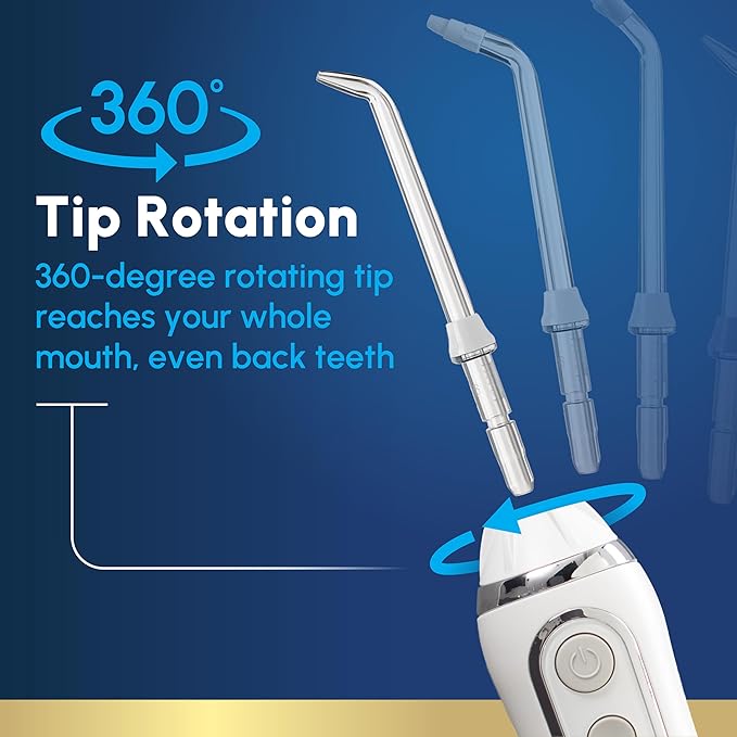 Waterpik Cordless Advanced 2.0 Water Flosser For Teeth, Gums, Braces, Dental Care With Travel Bag and 4 Tips, ADA Accepted, Rechargeable, Portable, and Waterproof, White WP-580, Packaging May Vary