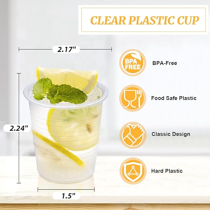 1500 Pack 3 oz Plastic Cups, Clear Disposable Plastic Cups Bulk, Small Mouthwash Cup, Cold Drinking Cup for Travel, Bathroom, Travel, Picnic