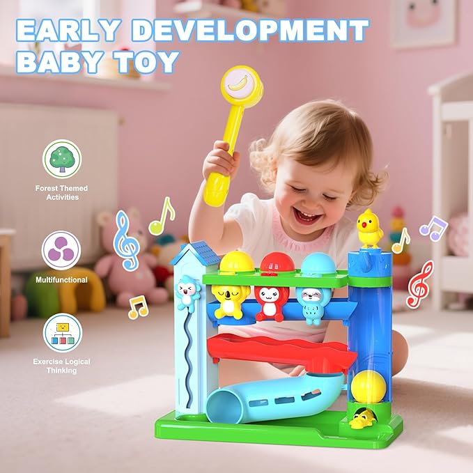 Hammer Toddler Musical Toys, Light-Up Baby Musical Toy for 1-2 Year Old Boys & Girls,STEM Educational Toy with English & Spanish, for Ages 6-9,9-12,12-18,18-24+ Months