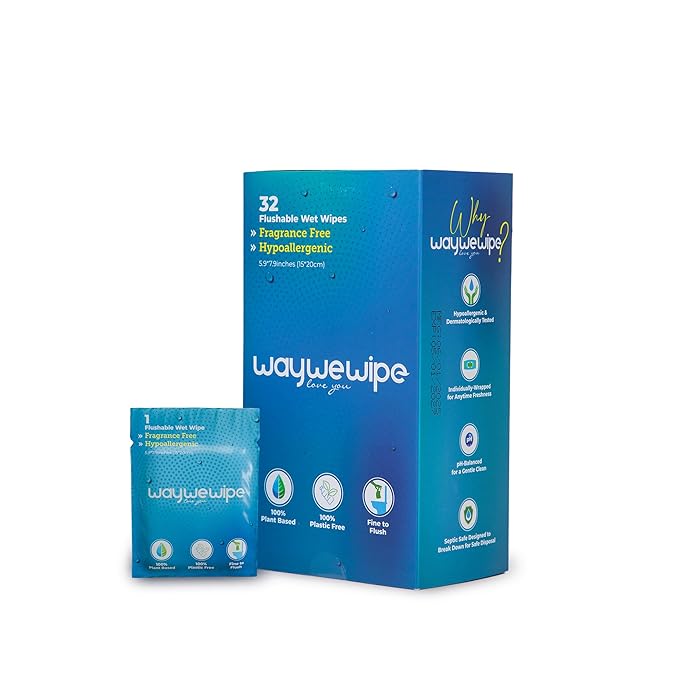 On-The-Go Flushable Wet Wipes, 32 Count XL Individually Wrapped Adult Wipes, Hypoallergenic 100% Plant Based Septic Safe, Travel Size Cleansing Cloth for Men & Women, Fragrance Free (32 Ct)