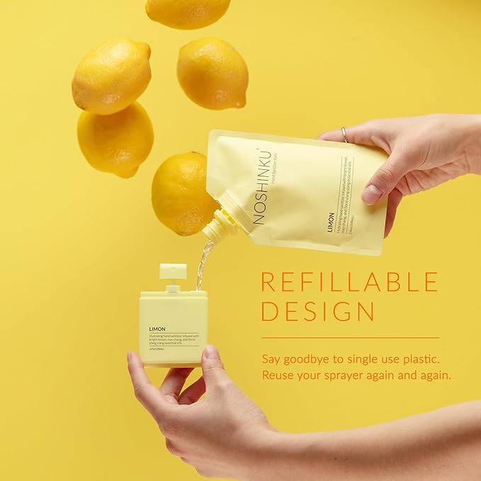 Noshinku - Refillable Hand Sanitizer Discovery 6-Pack, Travel Size Spray with Hydrating Botanical Mist, Natural Ingredients, All Natural Fragrances, Sugarcane-Derived Alcohol, No Parabens, No Dyes