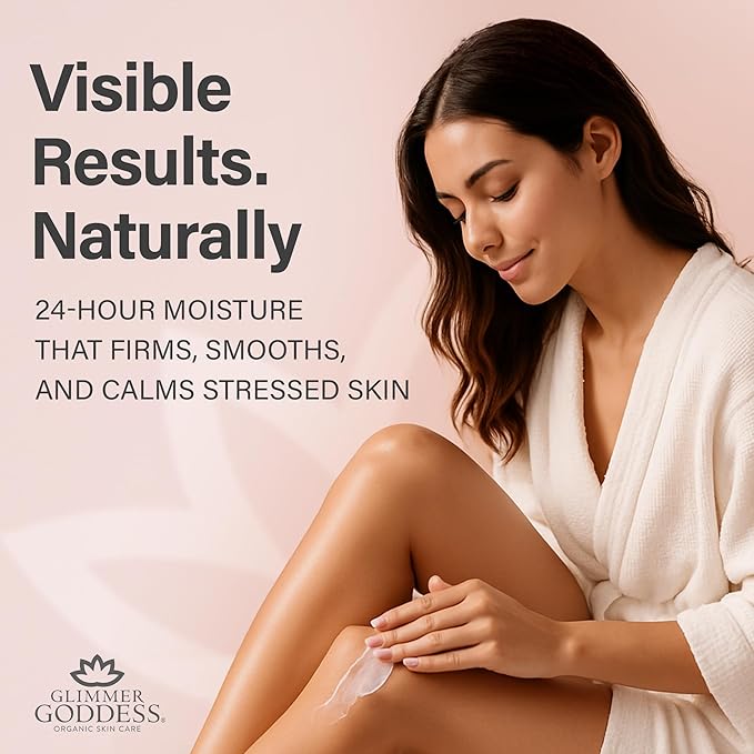 Glimmer Goddess Organic Whipped Body Butter for Women - Moisturizer Cream with Shea & Cocoa Butter, Almonds & Coconut Oil - Peach Belini, 8oz