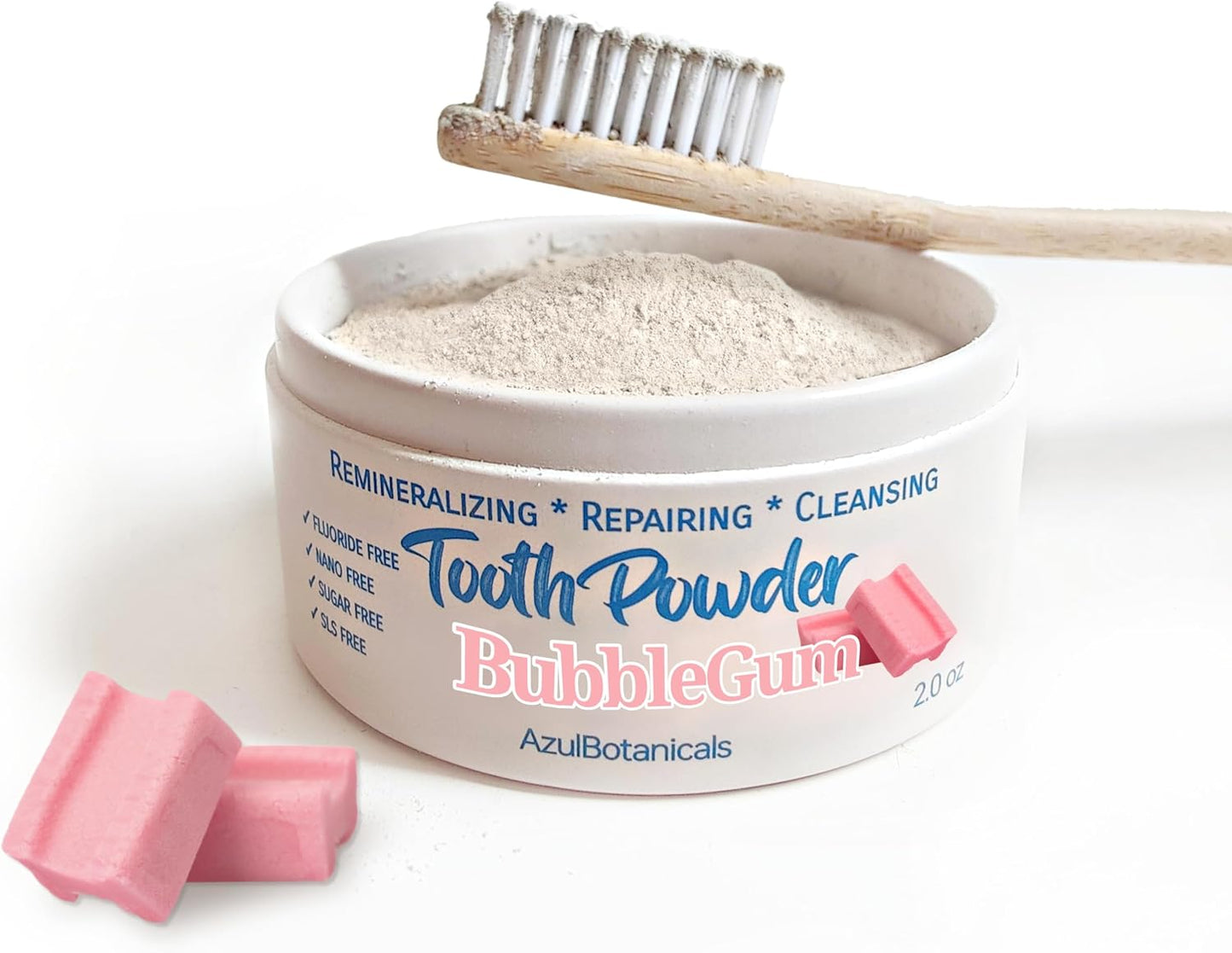 Remineralizing & Cleansing Tooth Powder, Bubblegum. Fluoride Free, SLS Free, Nano Free for Organic Oral Wellness (2 Ounces)