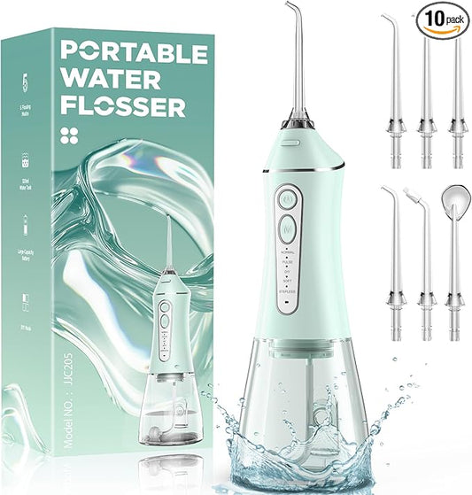 Water Flosser for Teeth Cleaning and Flossing, 5 Modes Rechargeable Cordless Oral Irrigator 320ml Water Tank Teeth Cleaner, IPX7 Waterproof Portable Electric Dentel Flossers for Home and Travel,Green