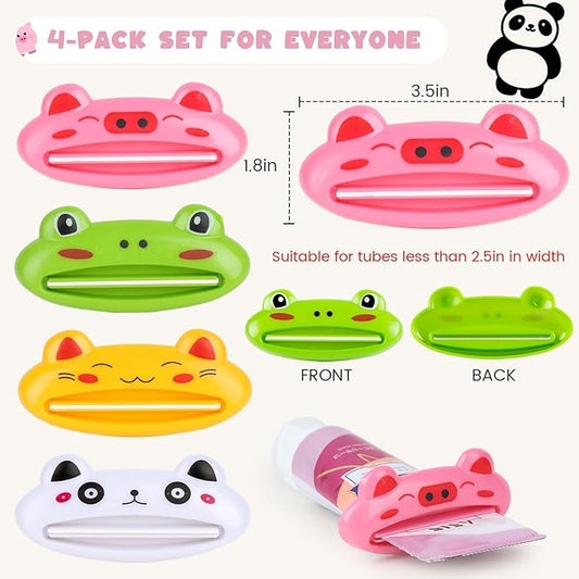 LOVEINUSA Cute Toothpaste Dispenser for Kids, 4PCS Cartoon Animal Tooth Paste Tube Squeezer Roller for Kid Toothpaste Facial Cleanser Creams