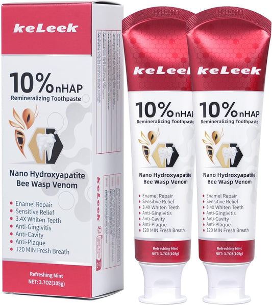 2PCS 10% Nano-Hydroxyapatite Bee Wasp Venom Toothpaste for Remineralizing Enamel & Sensitive Relief,Gingivitis Bleeding Gum Treatment, Fights Plaque,Whitening Teeth - 120MIN Fresh Breath