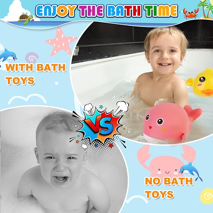 Baby Bath Toys 5 Pcs Set,Wind Up Bath Toys for Toddlers,Bathtub Toys for Kids,Dolphins,Crabs,Turtles,Ducks Floating Water Toys,Swimming Pools Toys for Boys Girls