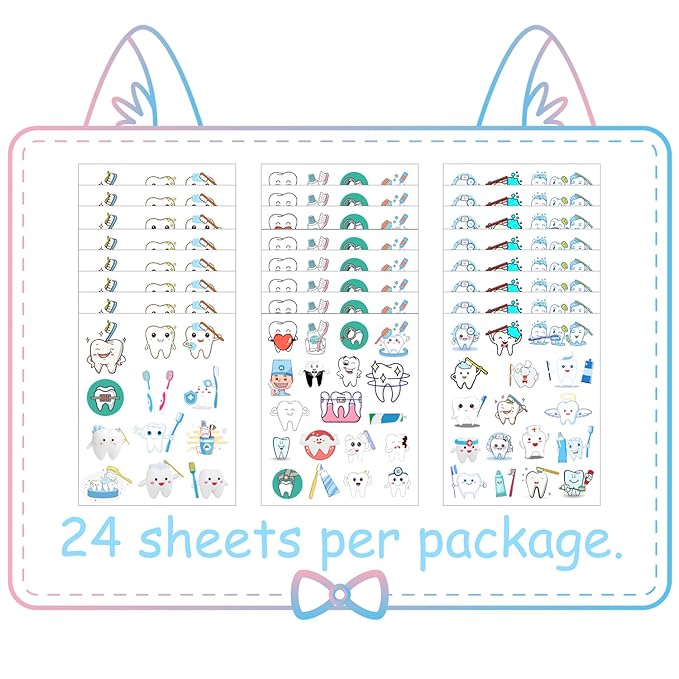 380 Tooth Temporary Tattoos Stickers Dental Hospital Dental Health Party Brush One's Teeth Themed Baby Shower Birthday Party Favors Decorations Tattoo Stickers