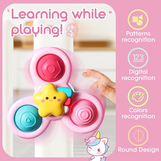 ALASOU 3PCS Pop Suction Cup Spinner Toys for 1 Year Old Boy Girl|Novelty Spinning Tops Toddler Stocking Stuffers|Baby Bath Toy for Kids Ages 1-3|1 Year Old Boy Christmas Birthday Gift for Infant