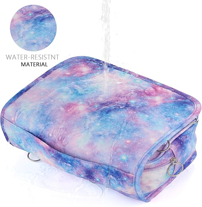 Kids Hanging Toiletry Bag for Girls, Travel Toiletry Bag for Little Young Teen Girls Cosmetic Makeup Waterproof Wash Bag Traveling Toiletries, Galaxy Purple