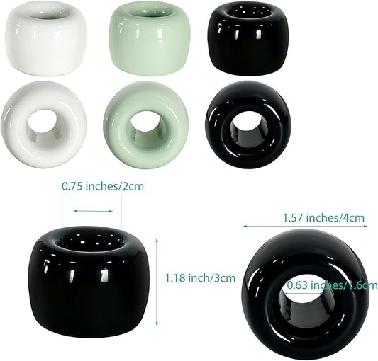 6-Pack Mini Ceramic Toothbrush Holders – Bathroom Countertop Organizers | Compact Hygienic Brush Stands (White+Black+Green)