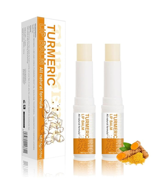 2PCS Turmeric Lip Balm,Hydrating Turmeric Lip Balm with Turmeric Oil For Dark Lips, Long-Lasting Natural Nourishing Balm Moisturizer for Dry, Cracked Lips Exfoliator Scrub Softening Lip Care Set