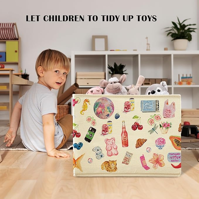 Preppy Y2K Aesthetic Storage Basket Bins With Handles for Girls Kids, Preppy Y2K Aesthetic Foldable Organizer Basket Toybox for Girls Room Nursery Bedroom Bathroom Clothes Toys Books