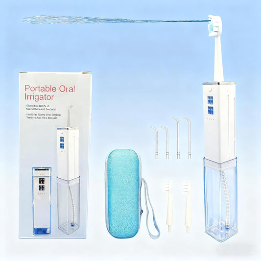 Water Flosser & Toothbrush Combo-Portable Dental Oral Irrigator, 4 Nozzles, 2 Brush Heads, Travel Case,IPX7 Waterproof.with Powerful Water Pump, Adjustable Water Pressure,1400 PPM. White