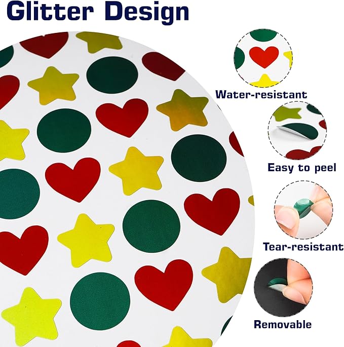 Holographic Stickers for Kids, 2160 Pcs, Star Heart Dot Shapes, Multicolor Sparkly Reward Charts, School Classroom Teacher Supplies, DIY Decorations, 0.6 Inch