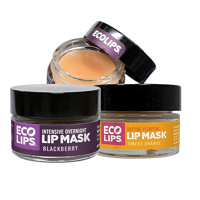 Eco Lips Daily Plumping Lip Mask with Hyaluronic Acid + Overnight Intensive Lip Mask with Gotu Kola 2-pack by Eco Lips 100% Natural. Made in USA