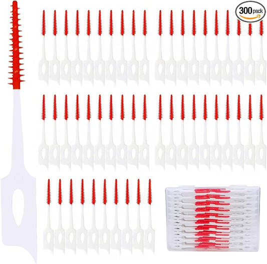 300 Pieces Dual-Use Interdental Brushes Soft Silicone, Disposable Dental Picks,Premium Dental Floss Picks for Effective Teeth Cleaning(Red)