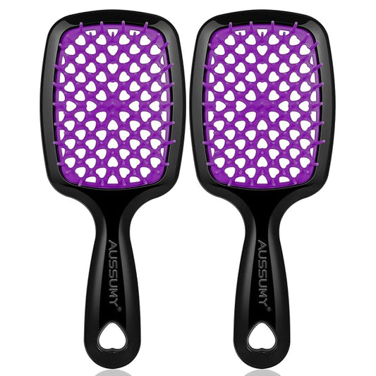 Vented Detangling Hair Brush - 2 Pack Detangler Hairbrush with Soft Bristles for Effortless Tangle Free - Ideal for Wet Dry or Damaged Hair for Women Men Kids