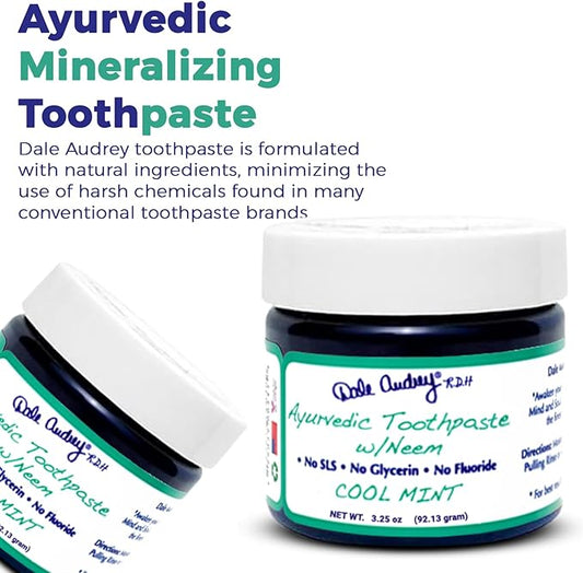 Dale Audrey Ayurvedic Mineralizing Toothpaste for Sensitive Teeth| Organic Refreshing Mint Flavor Teeth Whitening and Fresh Breath | Natural Toothpaste for Gums and Bad Breath(3.25 Oz)
