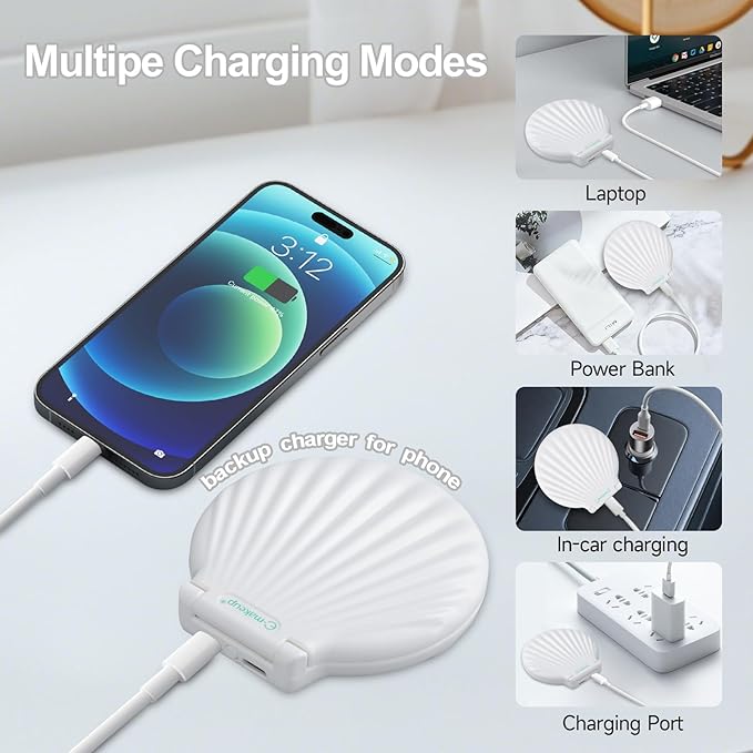 Compact Makeup Mirror with Lights - 3.5" Portable, 2-Sided, Lightweight & Shatterproof, Folding Magnifying Mirror 2X/10X, for Women