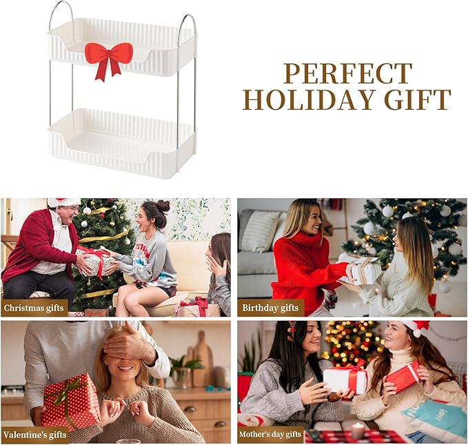 Bathroom Counter Organizer Countertop Storage, Cosmetics Skincare Shelf Organizer, Makeup Organizer Perfume for Dresser Vanity Tray, Spice Rack Organizer for Kitchen(2 Tier-Cream white)