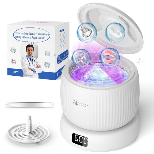 Ultrasonic Retainer Cleaner, 50kHz Retainer Cleaner Machine for Dentures, Aligners, Mouth Guards, Braces, Jewelry, 4 Modes Digital Ultrasonic Cleaners with Removable Base and Top Cover
