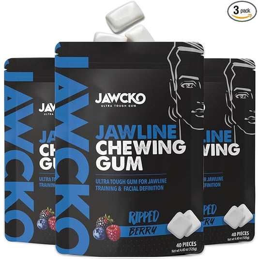 JAWCKO Ultra-Tough Jawline Chewing Gum | Get a Stronger, Squarer Jawline | Ripped Berry Jaw Training Hard Gum | 15X Strength | Chisel, Sculpt, Tone your Jaw | Facial Fitness Mewing Gum | 40 Pieces/Pack