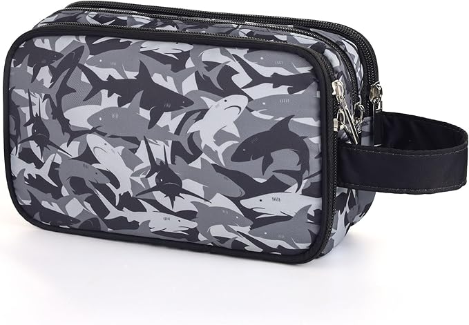 Kids Toiletry Bag for Boys, Travel Toiletry Bag for Little Young Boys Waterproof Hanging Wash Bag Toddler Traveling Toiletries, Shark Black