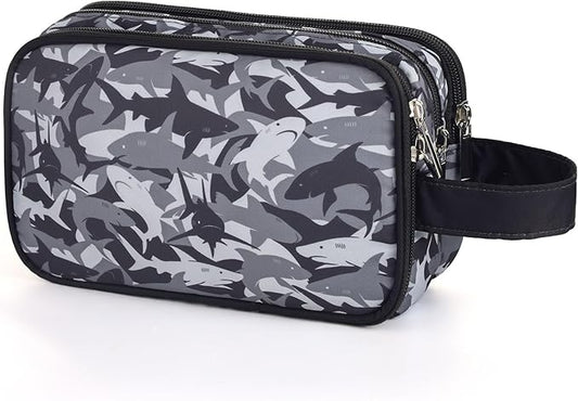 Kids Toiletry Bag for Boys, Travel Toiletry Bag for Little Young Boys Waterproof Hanging Wash Bag Toddler Traveling Toiletries, Shark Black