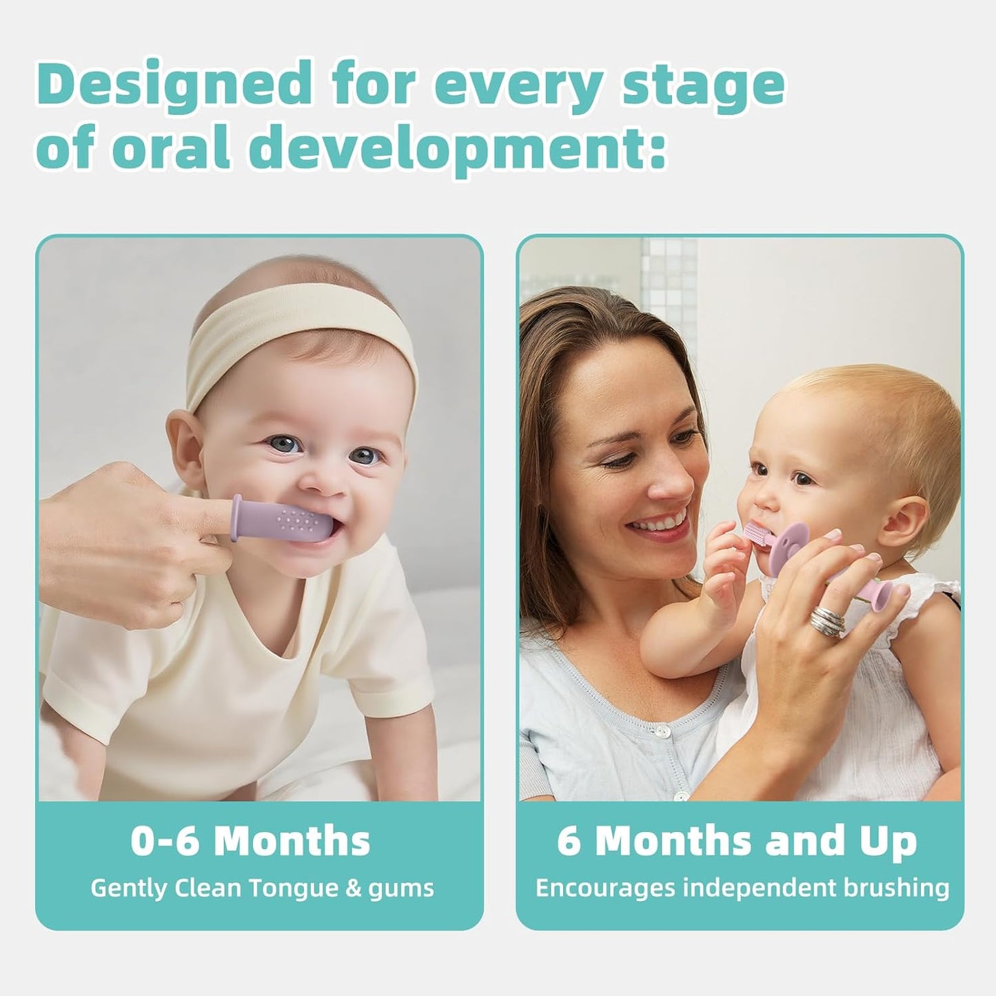 BumbleBee 360° Silicone Toothbrush & Finger Toothbrush Set - Soft Silicone Toothbrush for Baby, Infant Toddler - Baby Training Toothbrush Set Oral Care Kit - Pink Purple