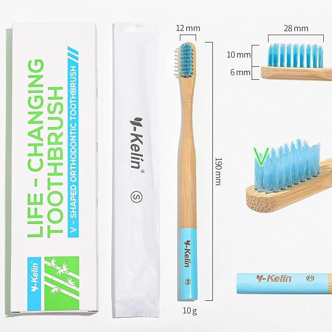 Y-Kelin Bamboo V-Shaped Orthodontic Toothbrush, 3pcs, Pink