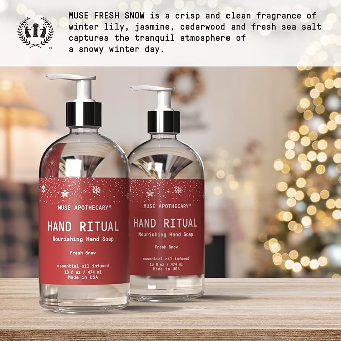 Muse Apothecary Hand Ritual - Aromatic and Nourishing Hand Soap, Infused with Natural Aromatherapy Essential Oils - 16 oz, Fresh Snow, 3 Pack