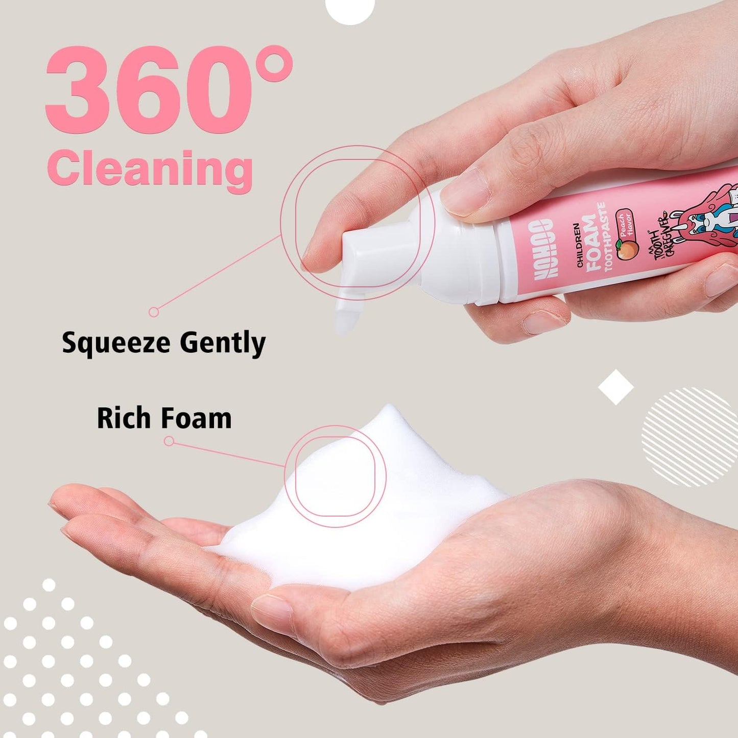 NOHOO Fluoride Free Foam Toothpaste Kids Peach Flavour,Natural Training Toothpaste for Baby Toddler Children Oral Cleaning and Cavity Protection(2 Pack)